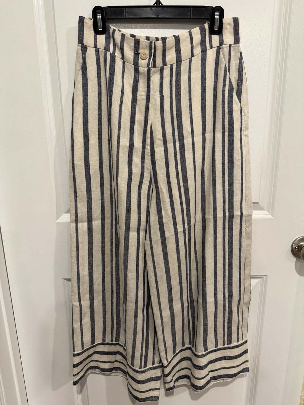 SHONA JOY High Rise Culottes Women's Wide Leg Linen Pants Size 8 Navy Cream